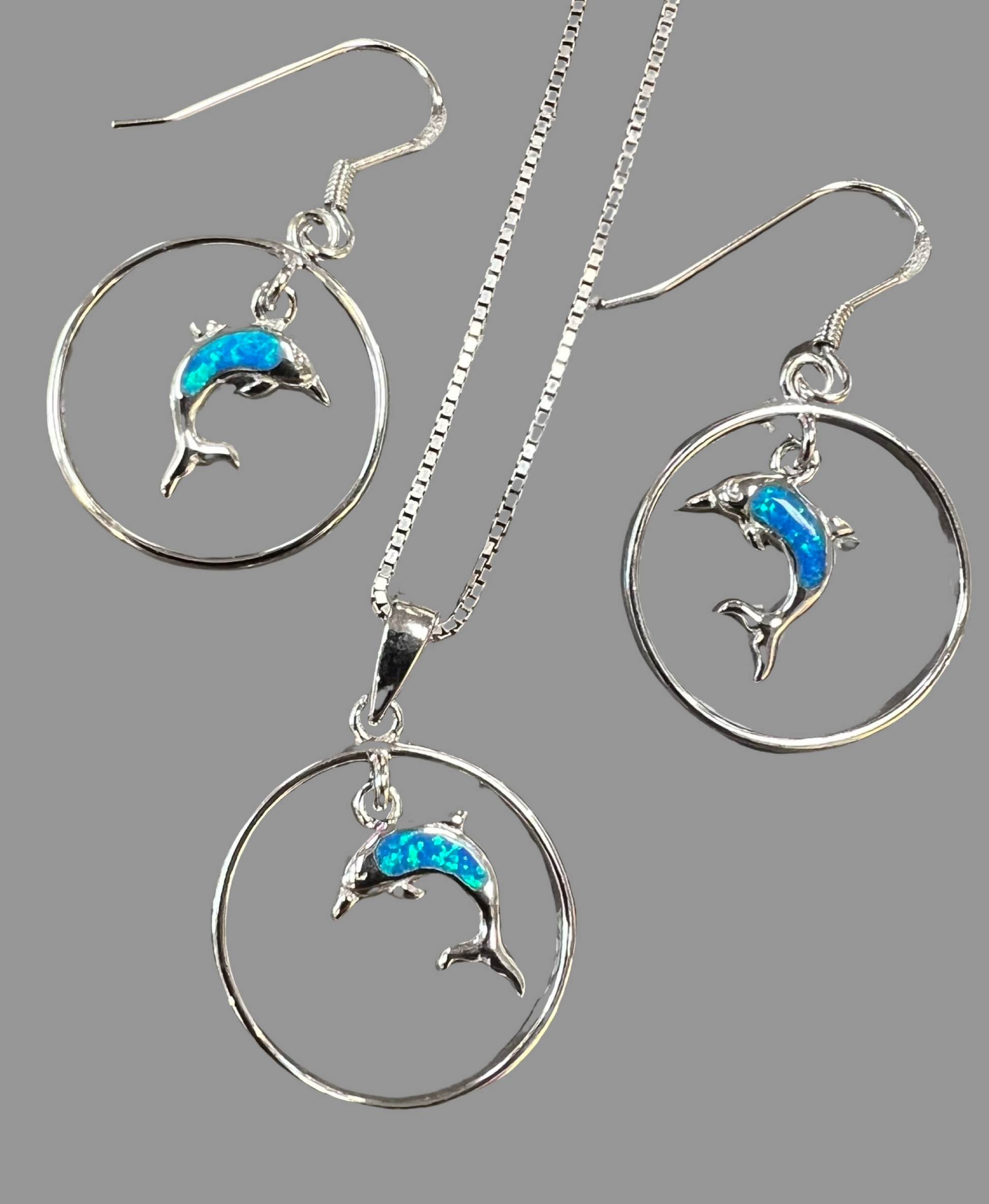 Blue Opal Dolphin Sterling Silver Set - Premium Necklace/ Earring Set from International Excellence - Just $71! Shop now at Three Blessed Gems