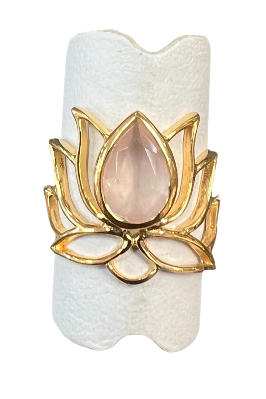 Rose Quartz Gold Fill Lotus Ring - Premium Rings from Precious Treasures - Just $89! Shop now at Three Blessed Gems