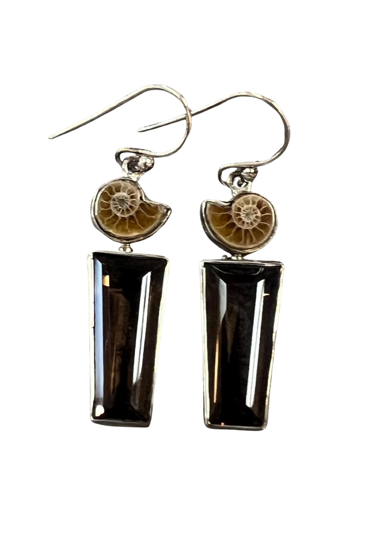 Ammonite Smokey Quartz Sterling Earring - Premium earring from Natural Creations Co. - Just $117! Shop now at Three Blessed Gems