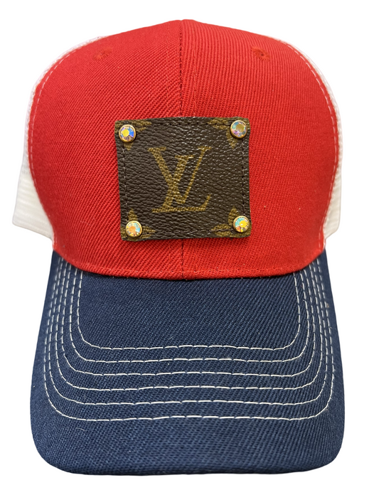 Up-Cycled Louis Vuitton Red White and Blue  Baseball Hatt