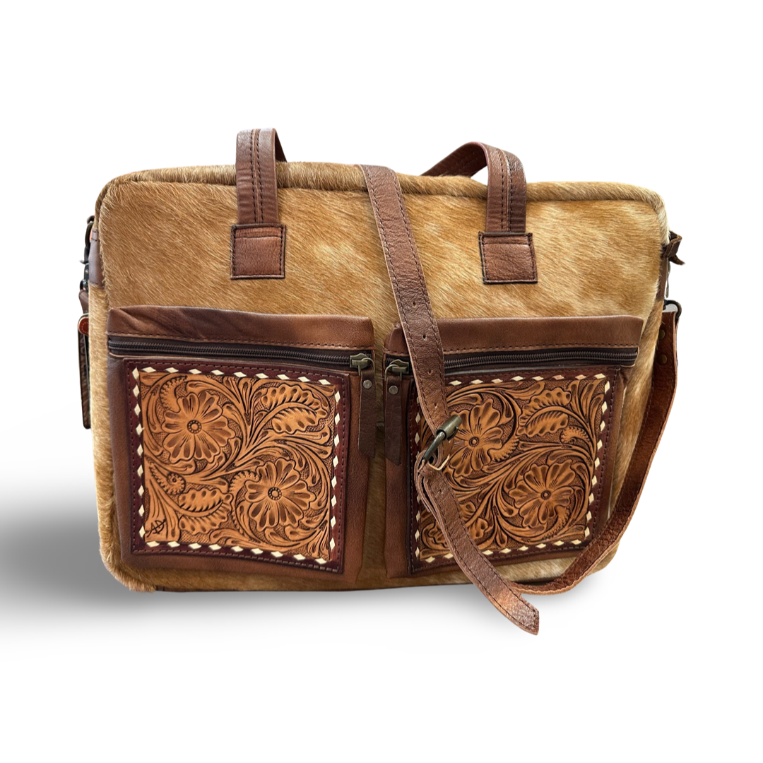 Hand Tooled Leather & Cowhide Concealed Carry Bag