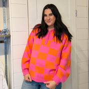Pink Punch Gingham Polo Sweater