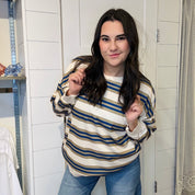 Coastal Coffee Striped Crew Pullover