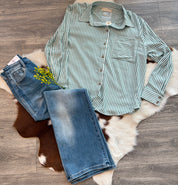 🌿 Easy Breezy Green Striped Overshirt