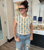 Floral Print Cropped Knit Top