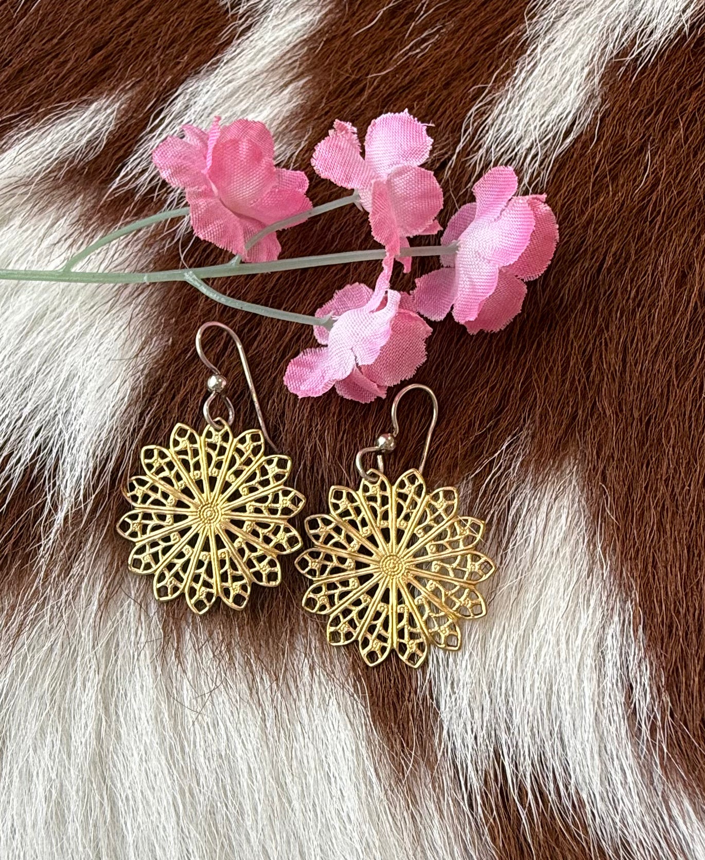 Handmade Sterling Silver and 14K Gold Fan Design Earring
