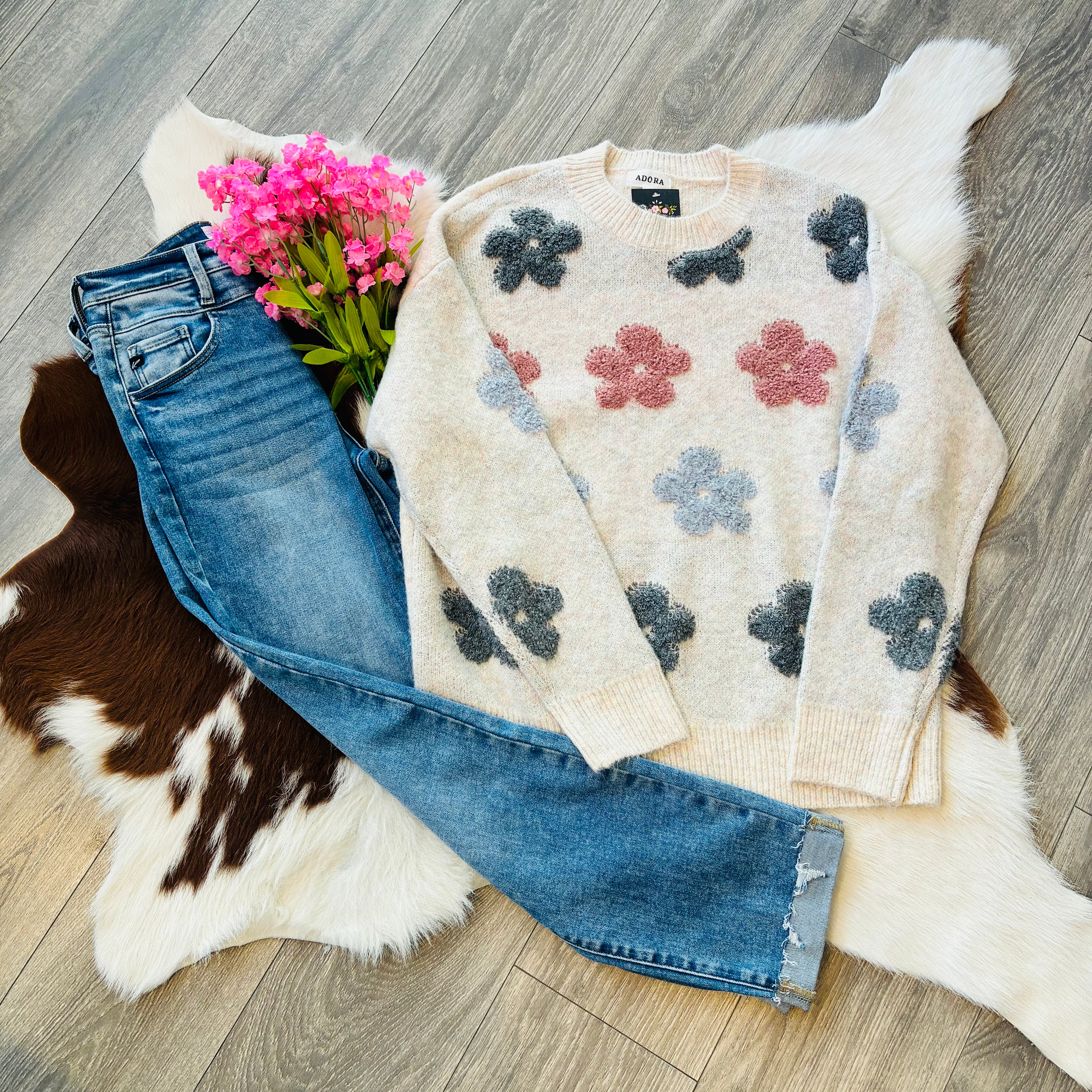✨ Fuzzy Flower Power Sweater – Cozy, Cute & Totally Blooming ✨