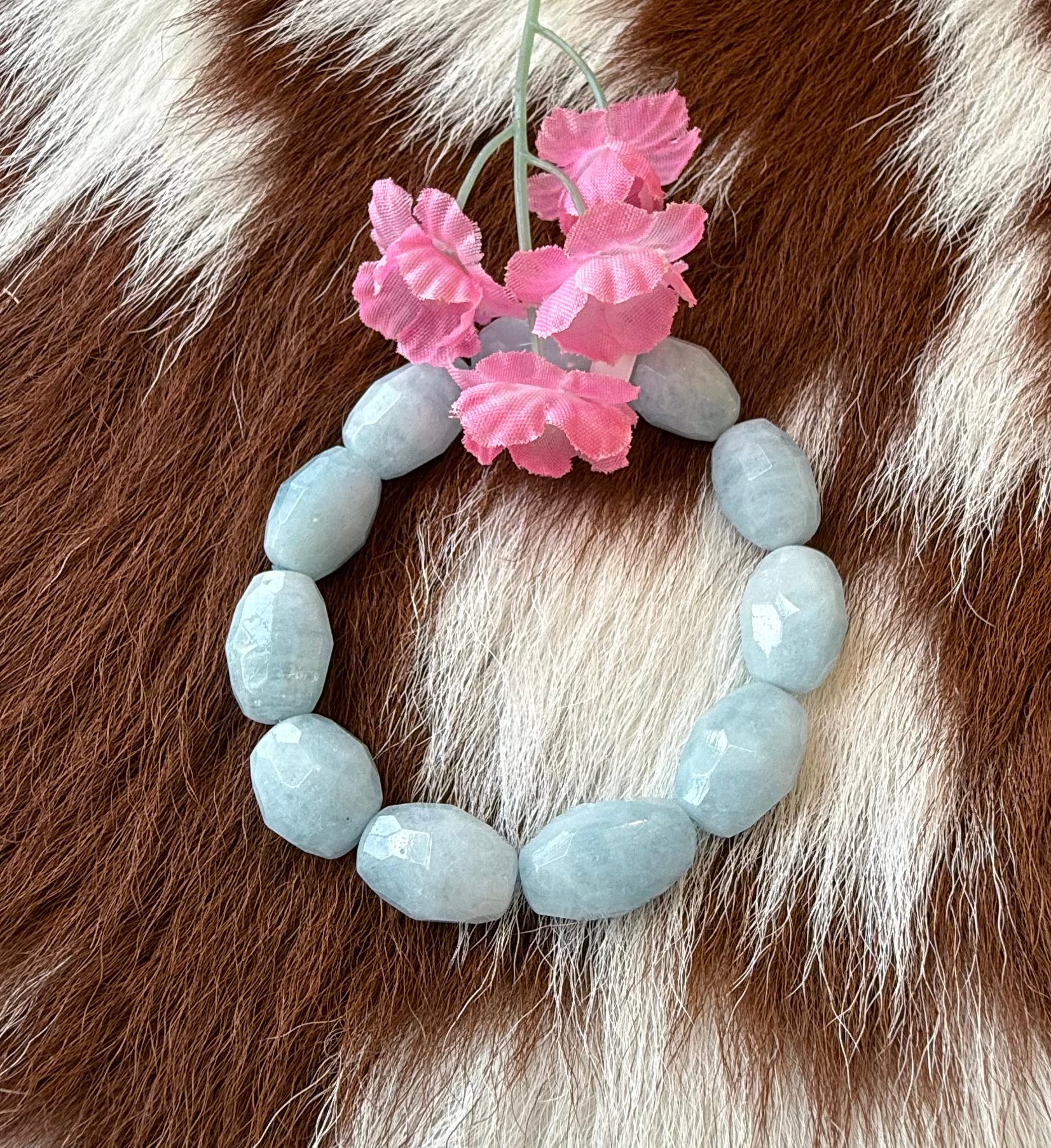 Aquamarine Faceted Tube Bead Bracelet
