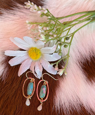 Dangle Turquoise and Opal Gold Fill Earring