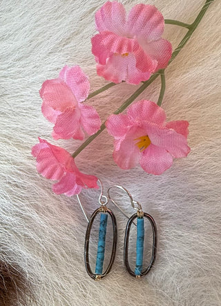 Turquoise Oxidized Sterling Silver Gold Fill Dangle Earring