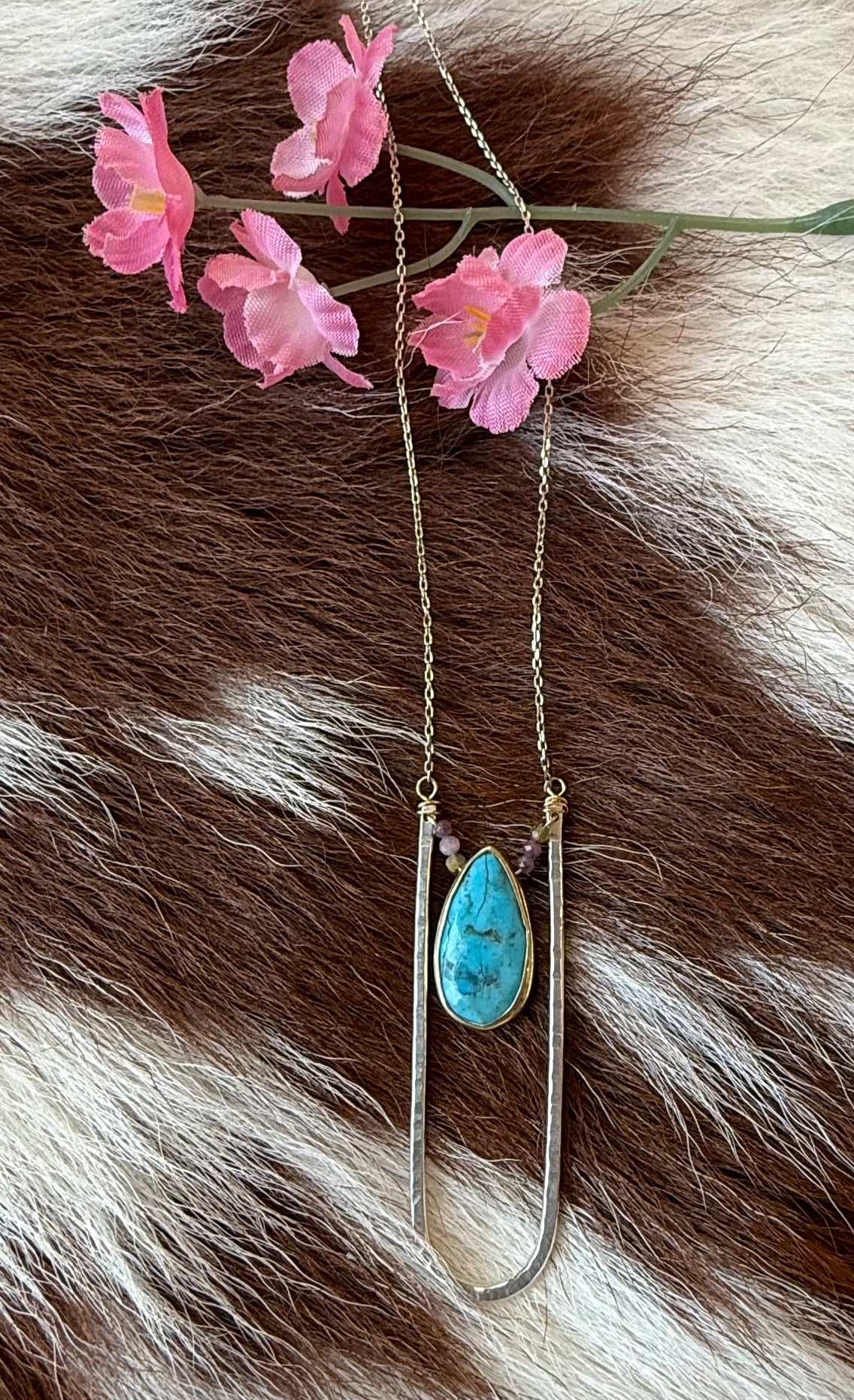 Turquoise Tourmaline Gold Fill Silver Necklace