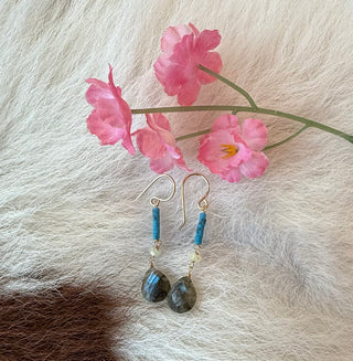 Turquoise Opal and Labradorite Gold Fill Dangle Earring