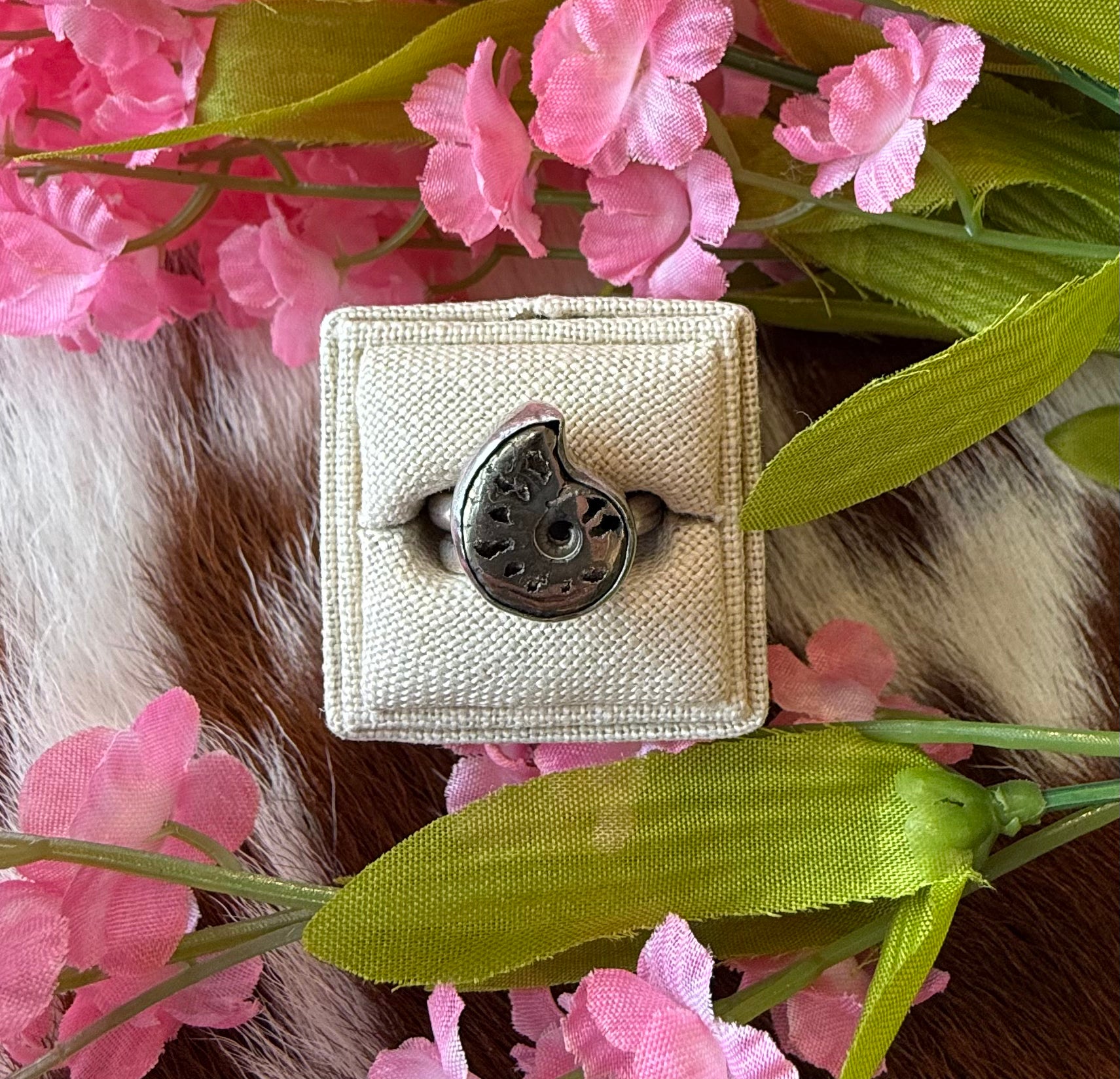 Pyrite Ammonite Silver Ring