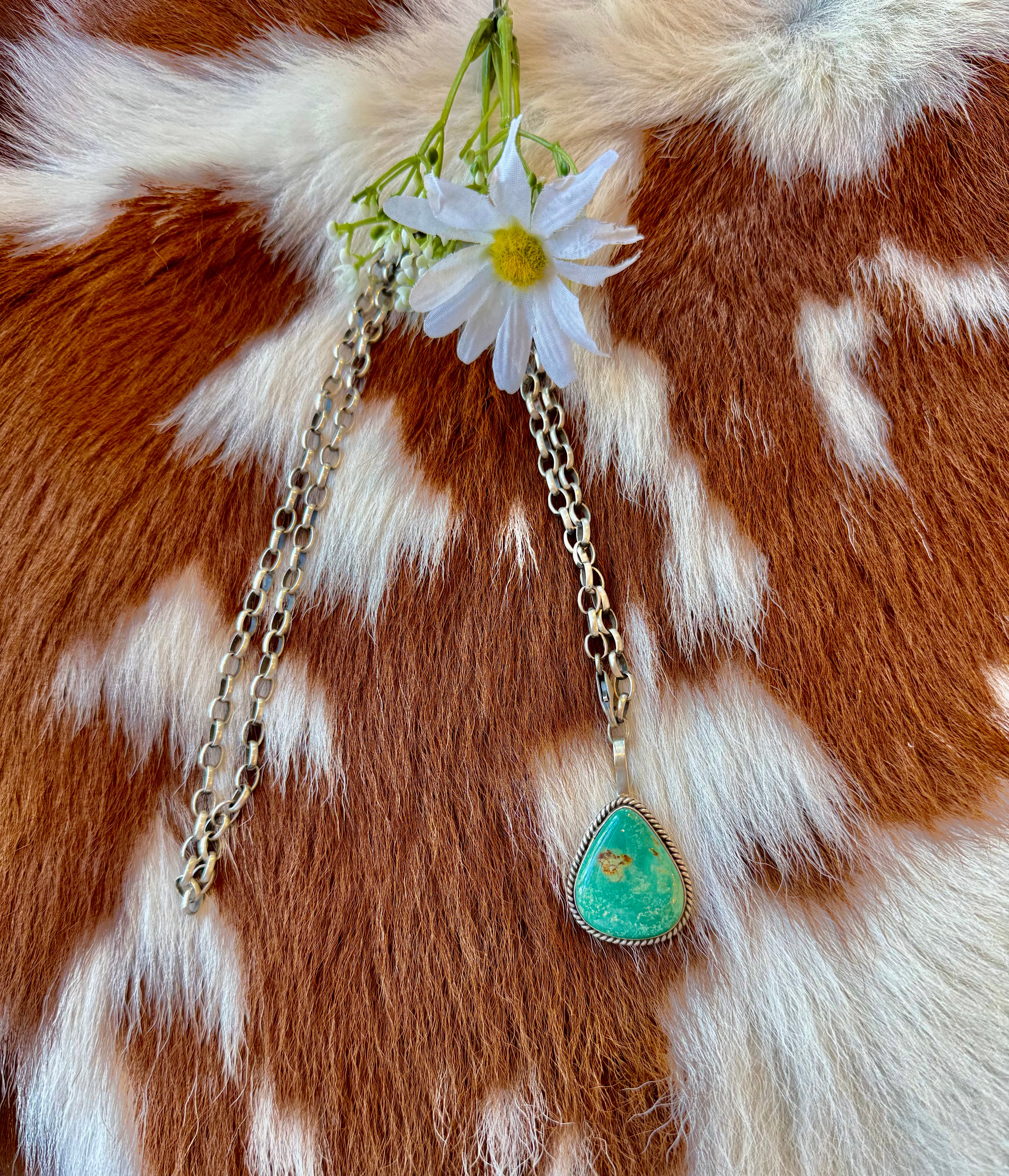 Sterling Silver Turquoise Pendant W/Handmade Chain