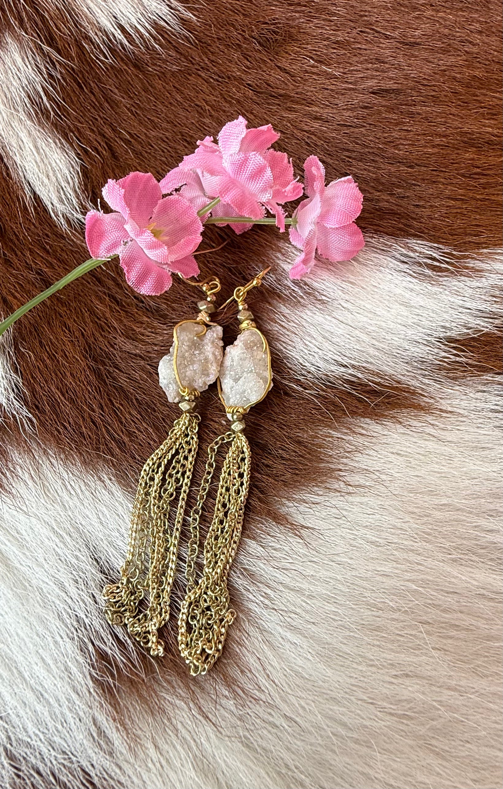 Gold Fill White Druzy Earring