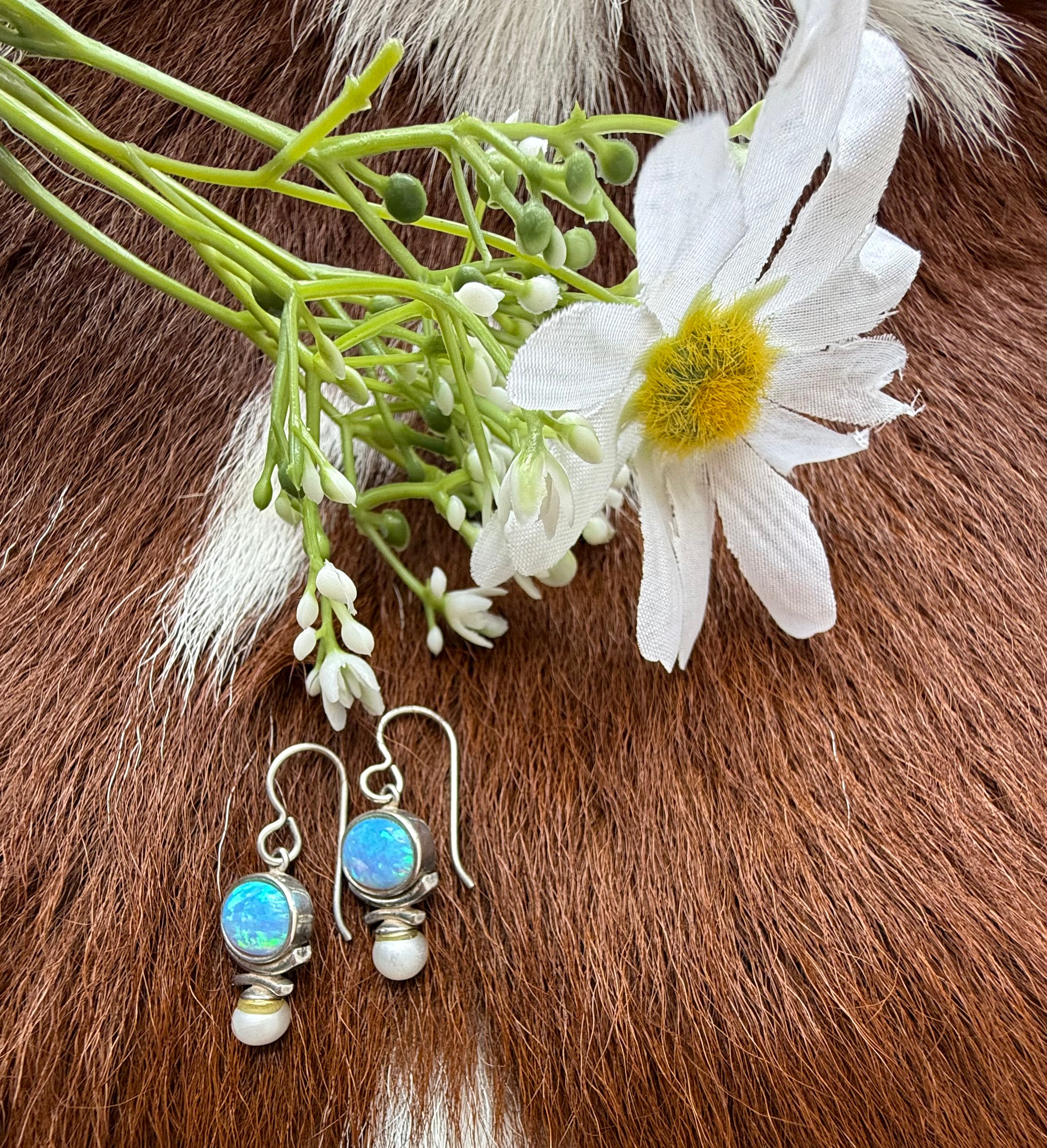 Sterling Silver Opal and Pearl Earring