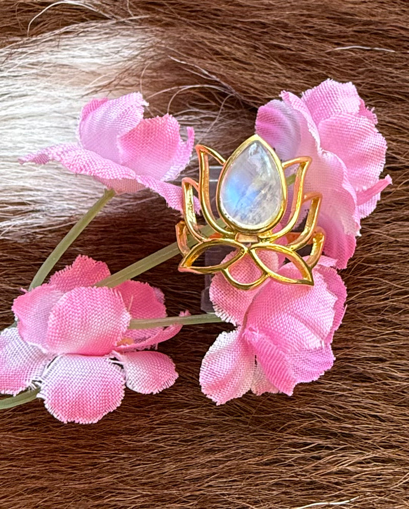 Gold Fill Moonstone Lotus Ring
