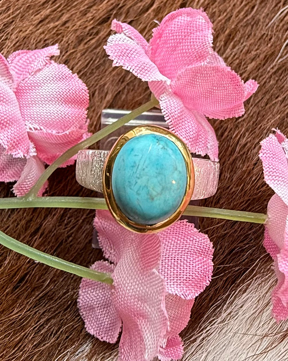 Gold and Sterling Silver Turquoise Ring