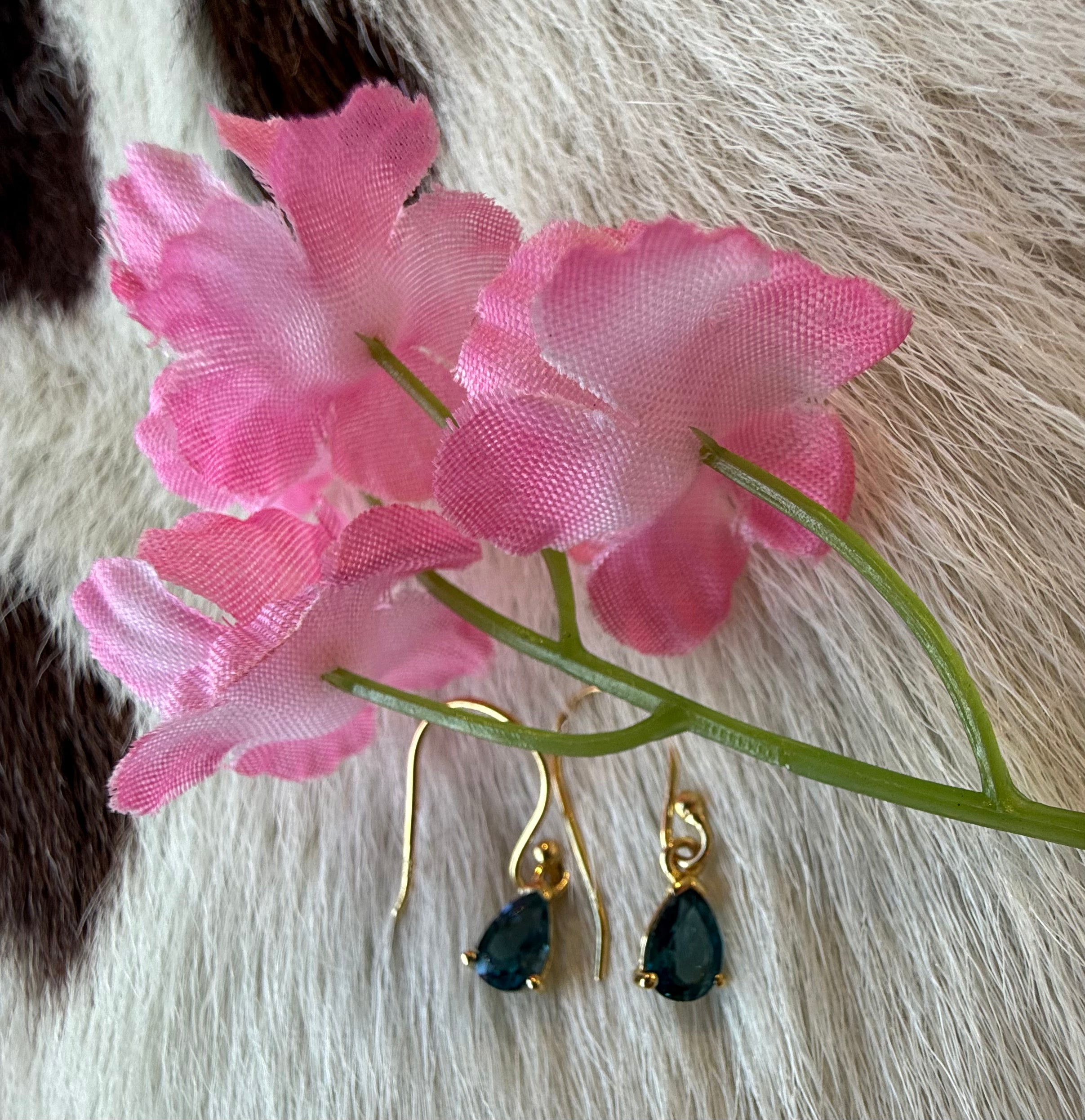 Gemstone Dangle 18k Gold Plated Over Sterling Silver Earrings
