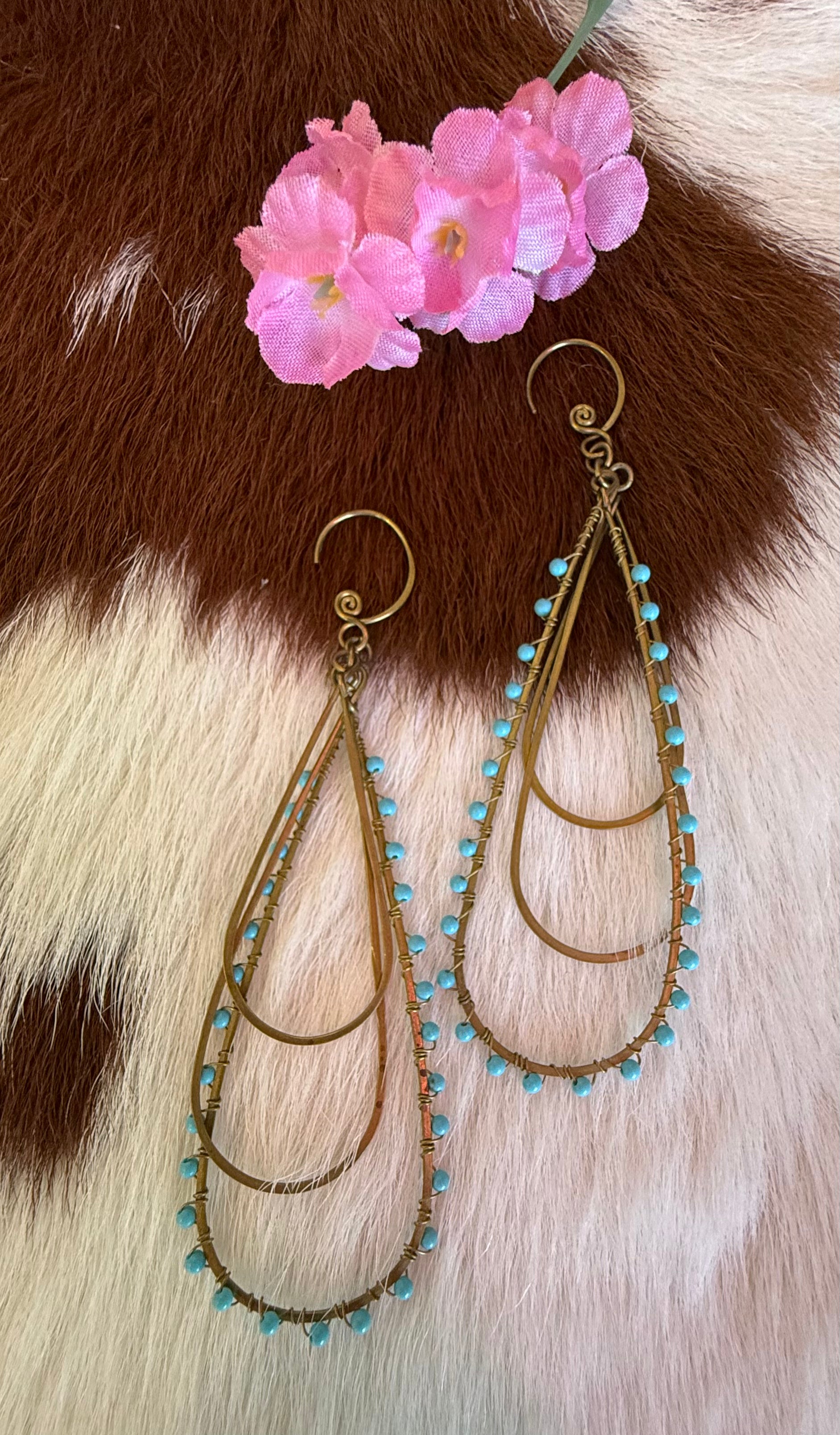 Bronze Turquoise Triple Hoop Earring