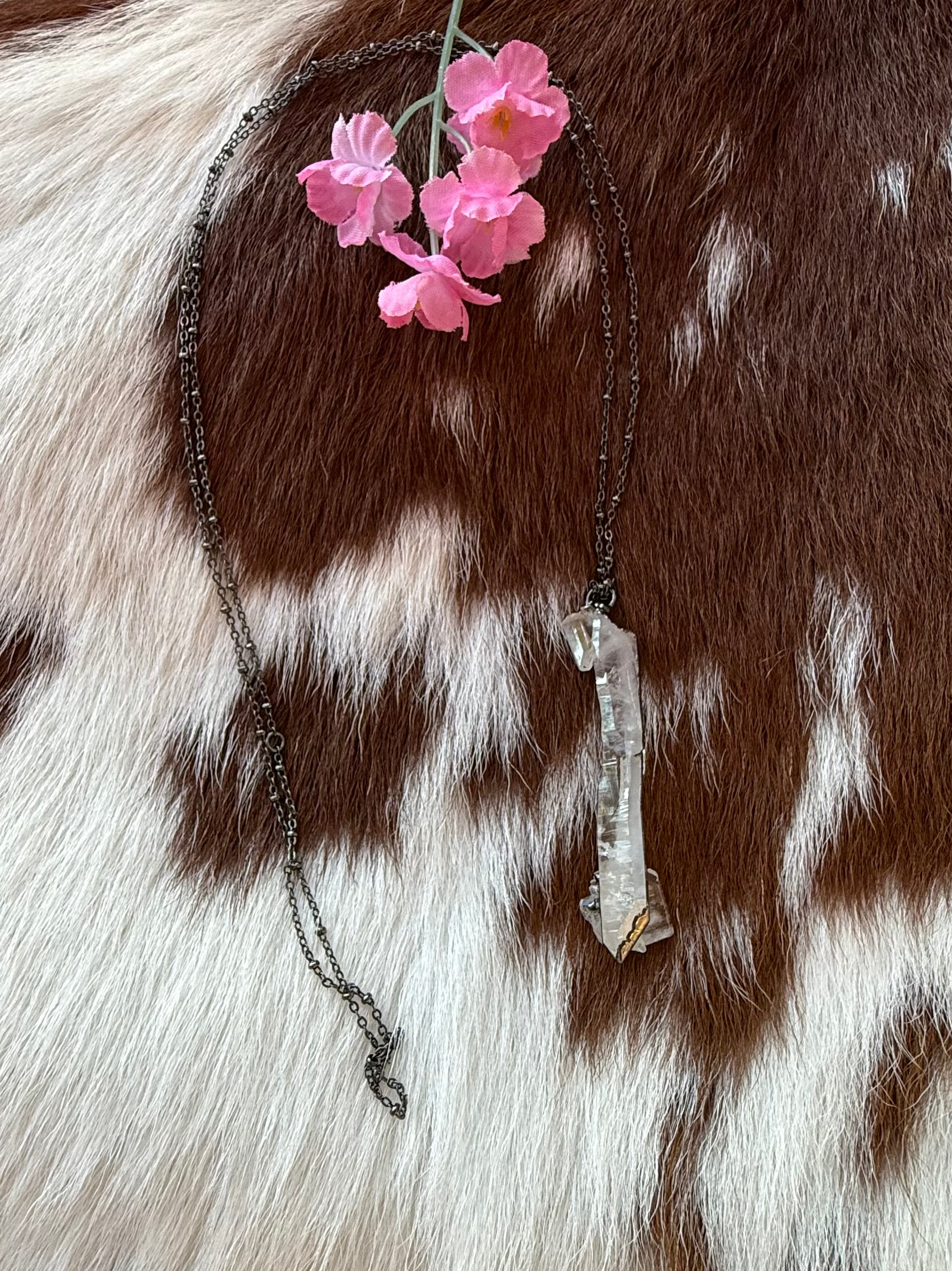 Sterling Silver Raw Clear Quartz Necklace