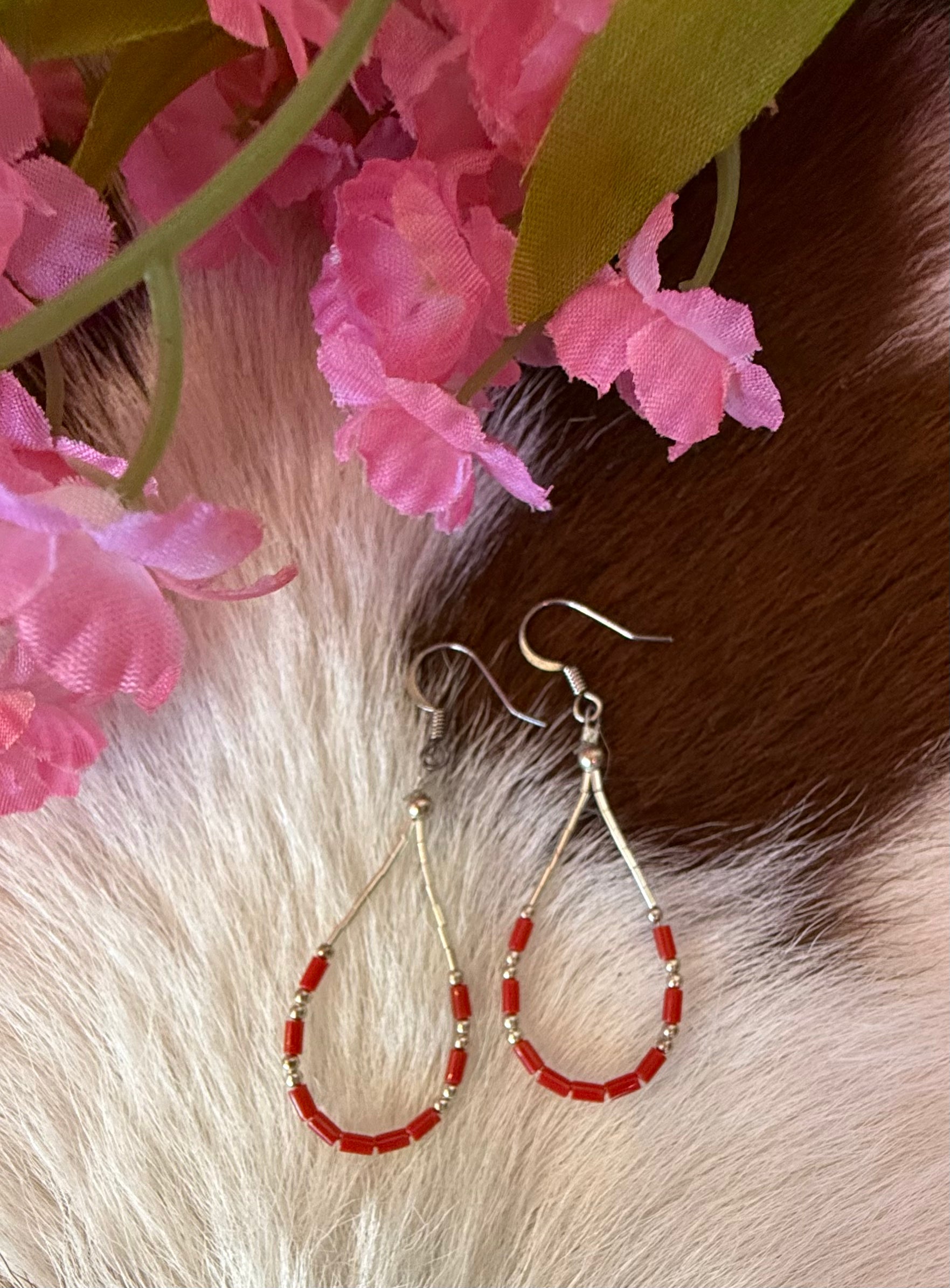 Sterling Silver Heishi Coral Earring