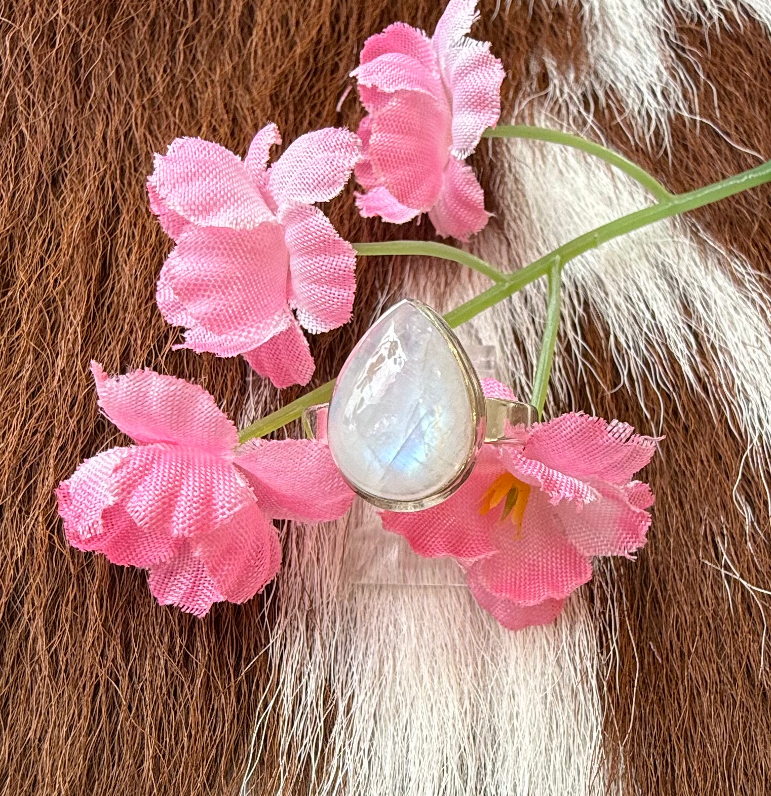 Sterling Silver and Rainbow Moonstone Ring