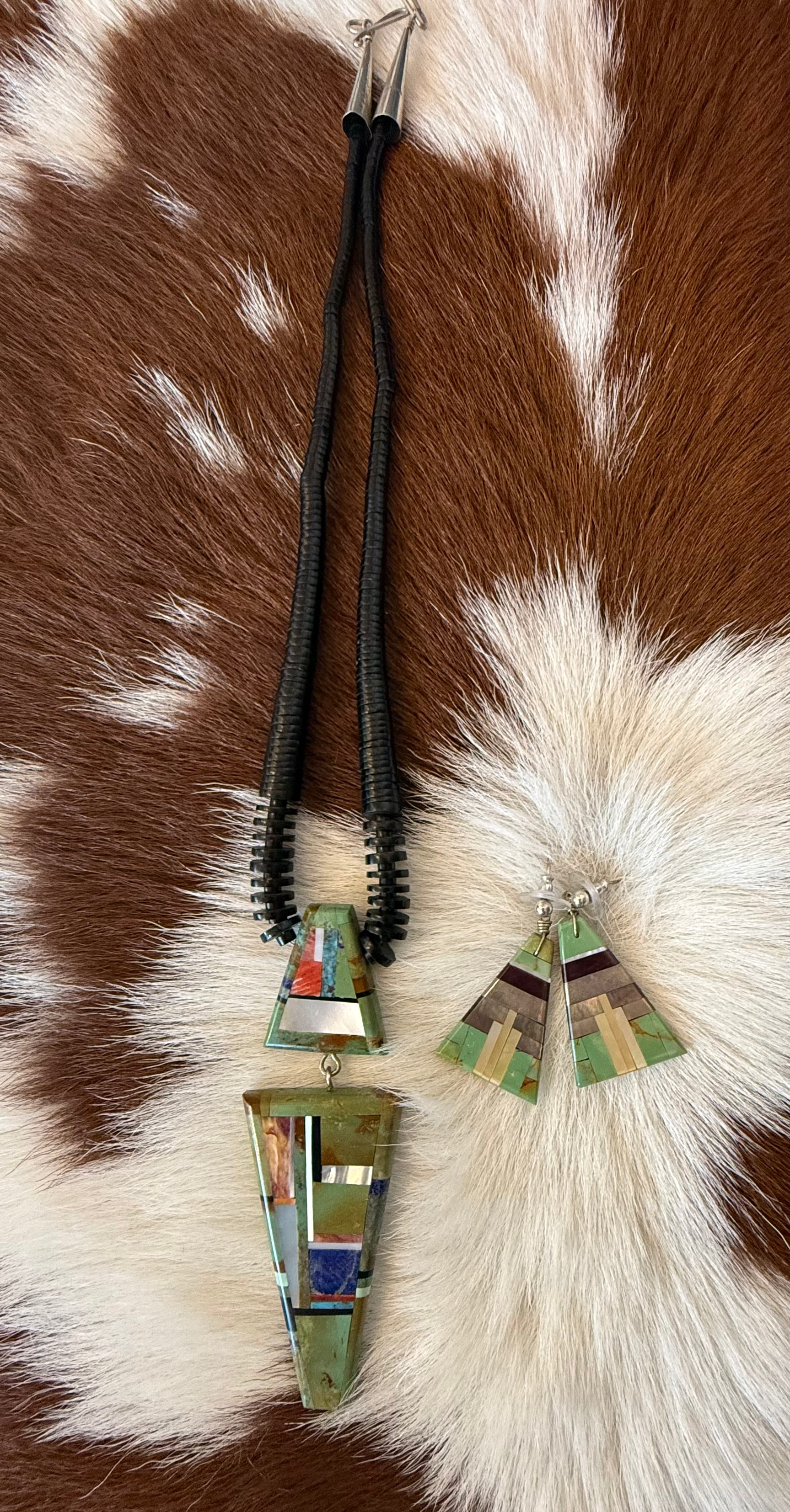 Native American Chris Nietz Multi Inlay Necklace Earring Set