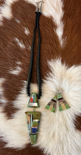 Native American Chris Nietz Multi Inlay Necklace Earring Set