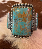 Vintage Navajo Stover Paul Huge Gem Blue Turquoise Bracelet