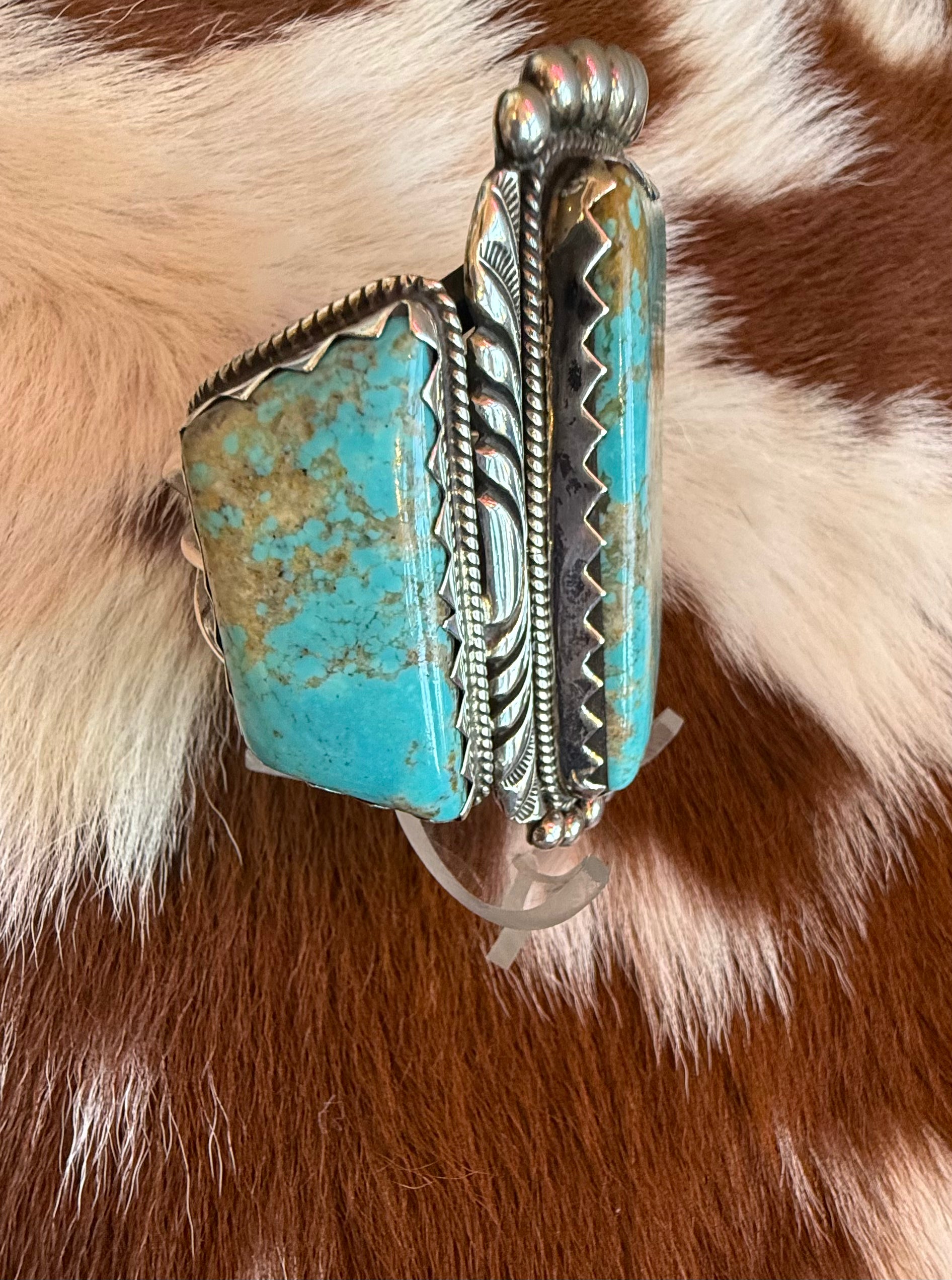 Vintage Navajo Stover Paul Huge Gem Blue Turquoise Bracelet