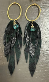 Python Leather Feather Earrings