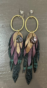 Python Leather Feather Earrings