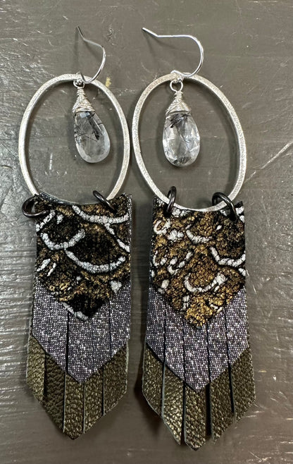 Gemstone Leather Earrings