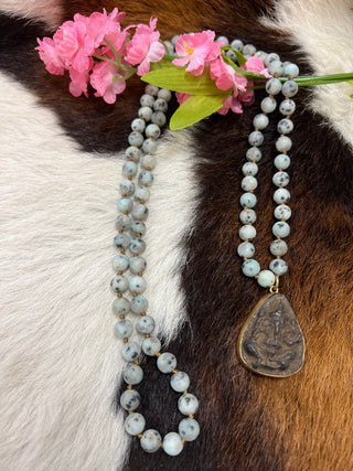 Sandblasted Agate Beads with Old  Buddha Relic Necklace