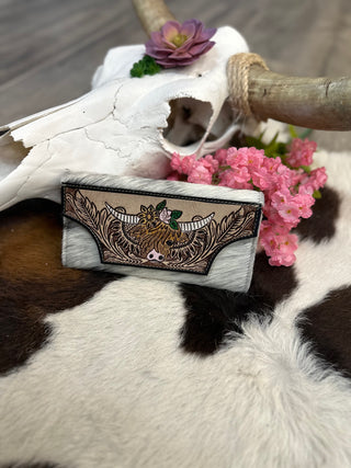 Blooming' Steer Hand Tooled Wallet