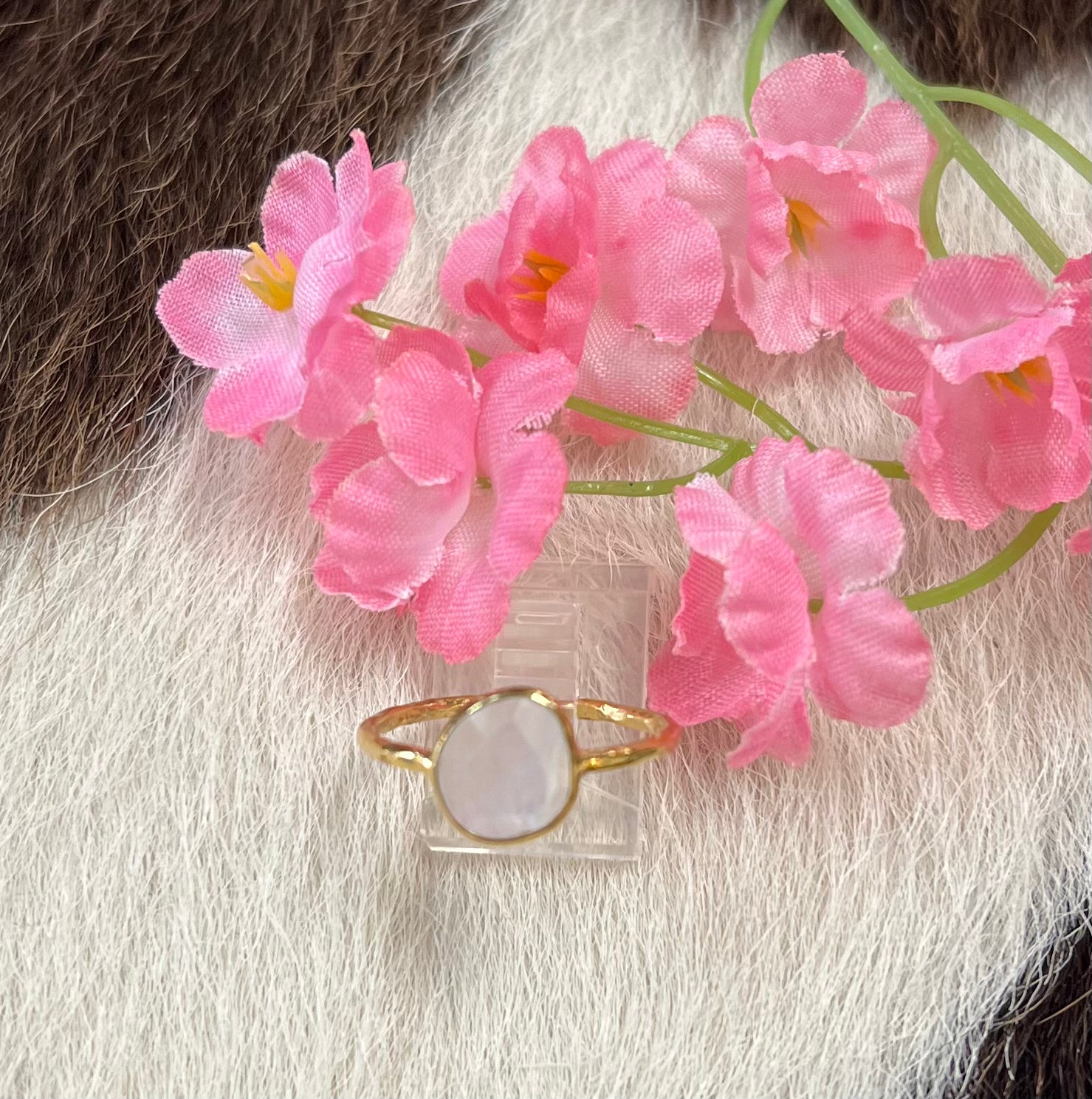 Gold Fill Faceted Rainbow Moonstone Ring