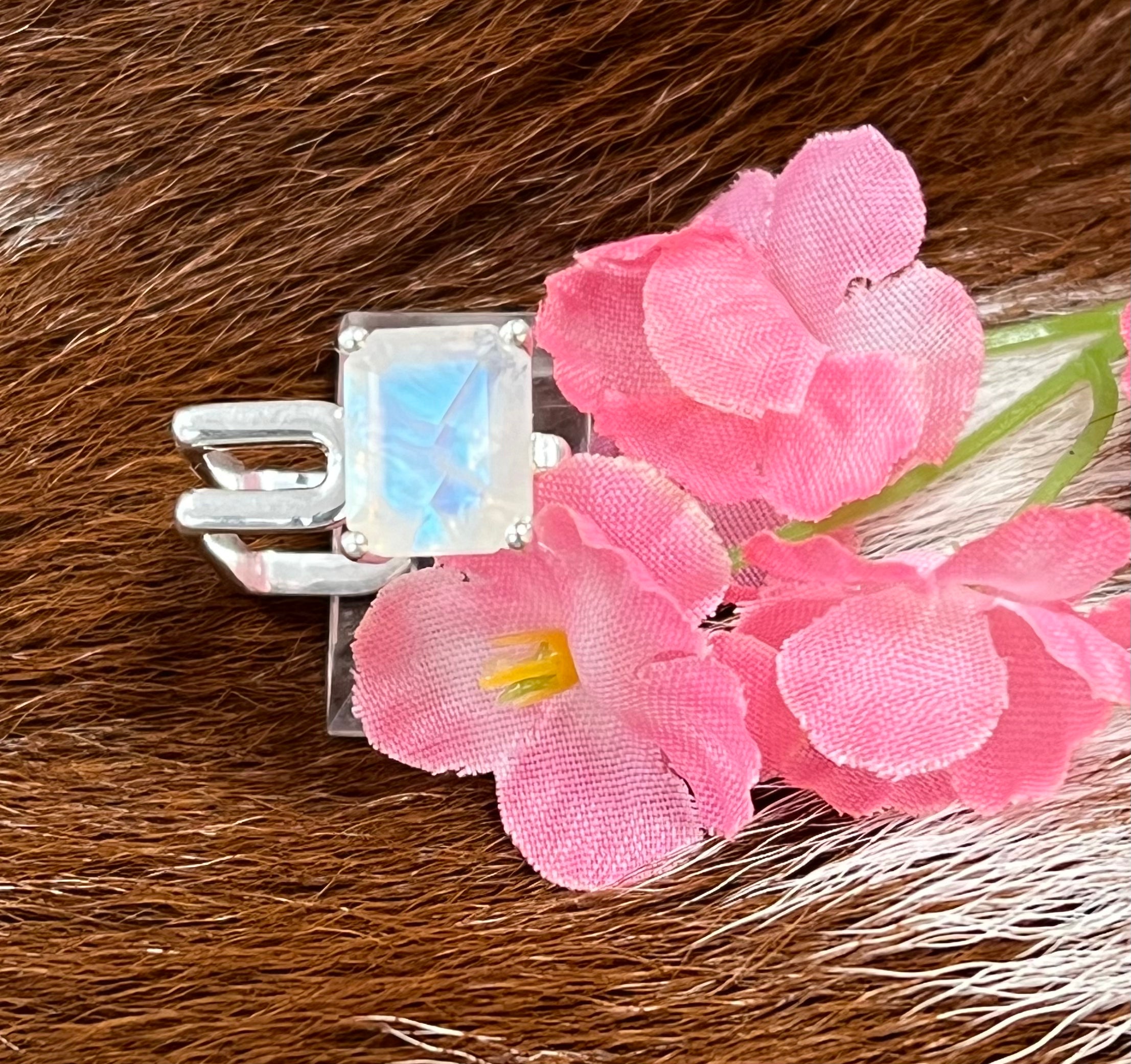 Sterling Silver Faceted Moonstone Square Ring