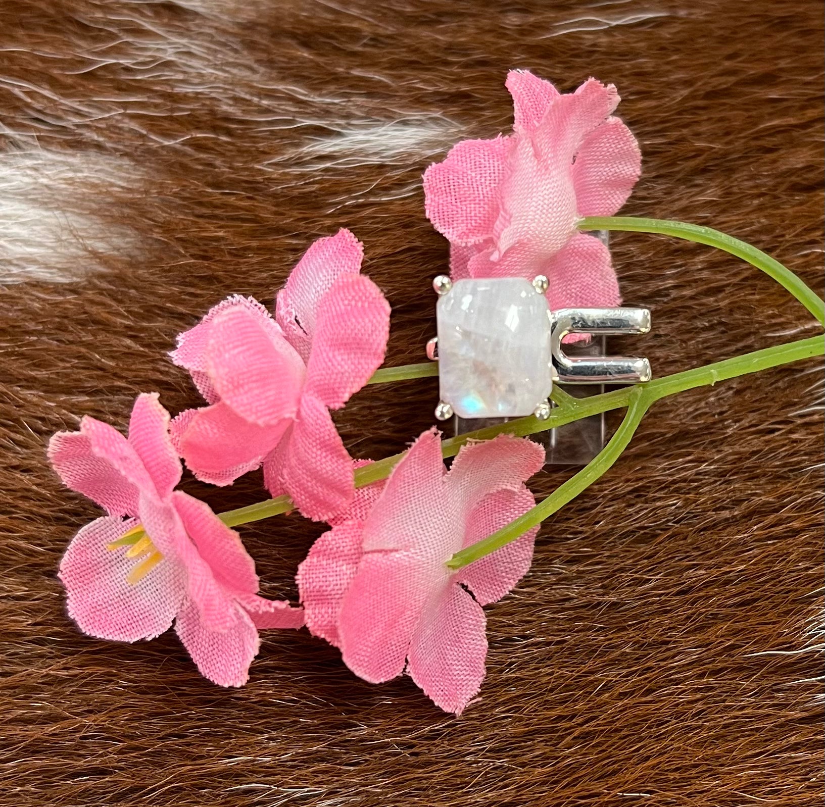 Sterling Silver Cabochon Moonstone Square Ring