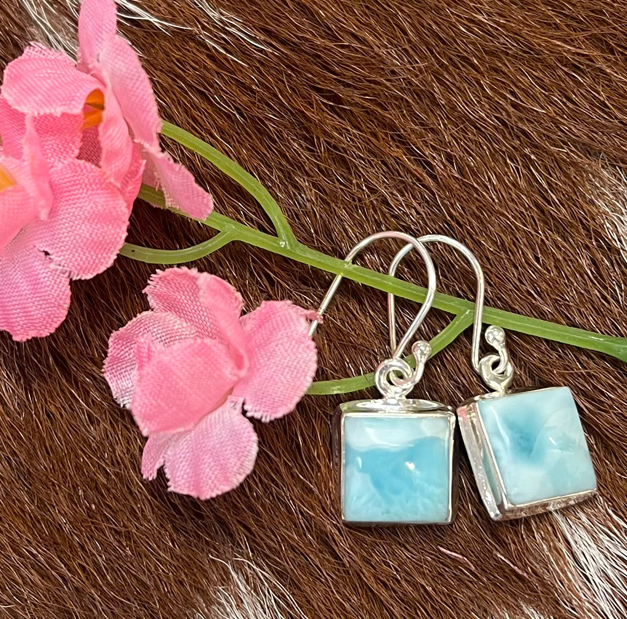 Sterling Silver Larimar Square Dangle Earring