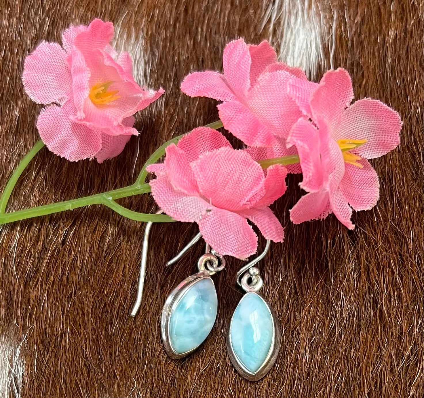 Sterling Silver Larimar Marque Shape Dangle Earring