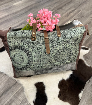 Green Floral Print Weekender Bag