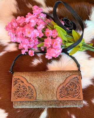 Cowhide Tooled Leather Clutch Bag