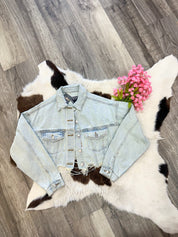 Stay Positive Eye Crop Jean Jacket