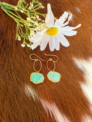 Turquoise Slab Gold Earrings