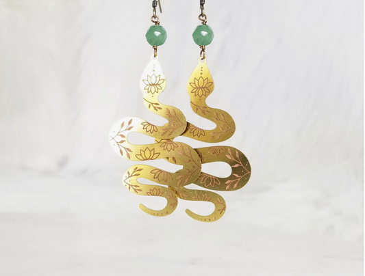 Gemstone Floral Snake Earring - Premium Earrings from EDGY PETAL - Just $36! Shop now at Three Blessed Gems