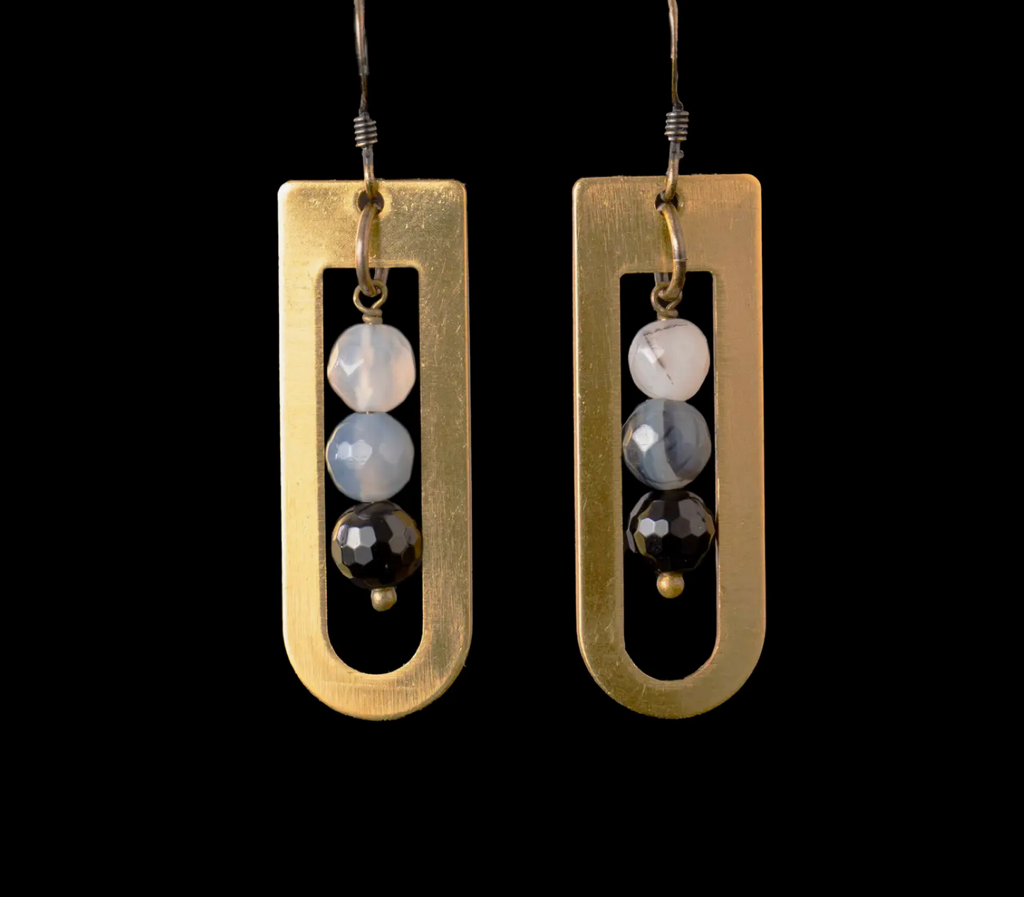 Black Onyx Gray and White Agate Dangle Earring - Premium Earrings from EDGY PETAL - Just $47! Shop now at Three Blessed Gems