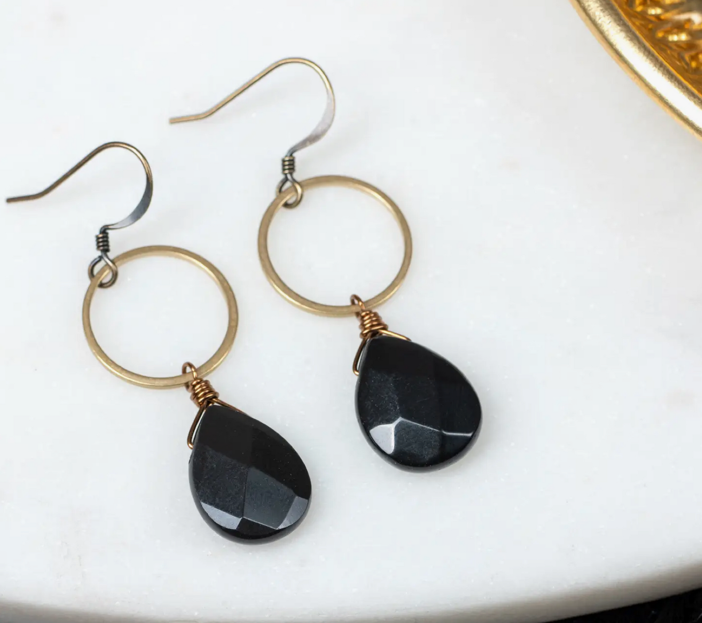 Black Onyx Teardrop Hoop Earring - Premium Earrings from EDGY PETAL - Just $42! Shop now at Three Blessed Gems