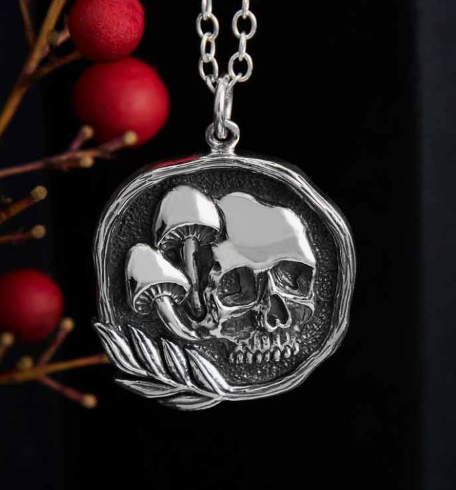 Skull Mushroom Silver Necklace - Premium Necklace from Nina Designs - Just $78! Shop now at Three Blessed Gems
