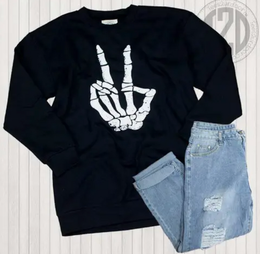 Skeleton Peace Sign Sweater - Premium Sweater from Tees2urdoor - Just $26.91! Shop now at Three Blessed Gems